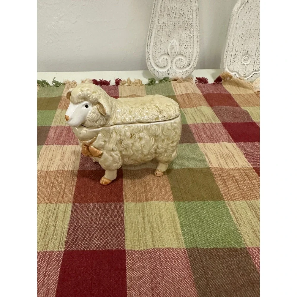 Otagiri Vintage Ceramic Sheep Jam Jar Lidded Sugar Bowl Japan Farmhouse Decor